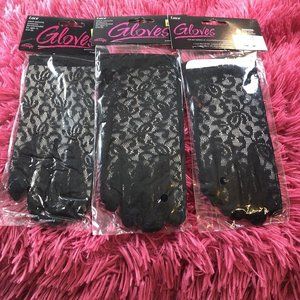 Lot of 3 Packs Black Lace Gloves with Fingers Adult size Fun World 8147 Sexy NEW